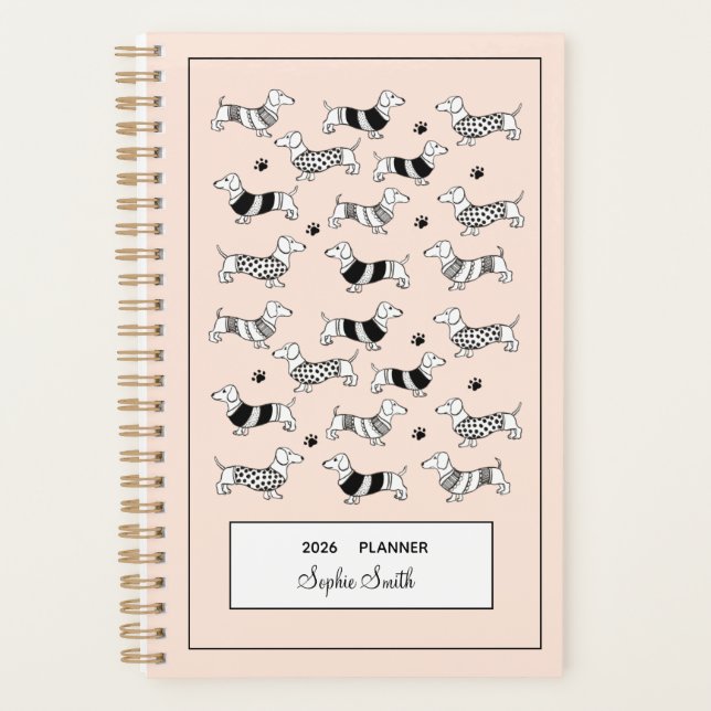 Cute Dachshund dogs, Dog lovers 2026 Planner (Front)