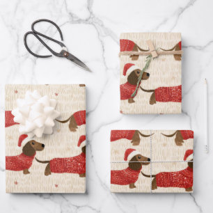 Cute Dachshund Dogs Red Sweaters Christmas Wrapping Paper Sheets