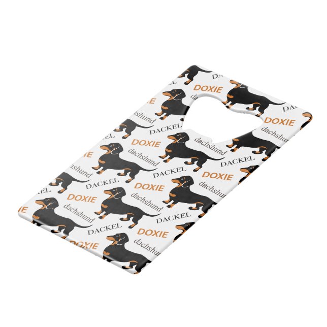 Cute Dachshund Doxie Dog Pattern Credit Card Bottle Opener (Front Angled)