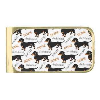 Cute Dachshund Doxie Dog Pattern Gold Finish Money Clip by AntiqueImages at Zazzle