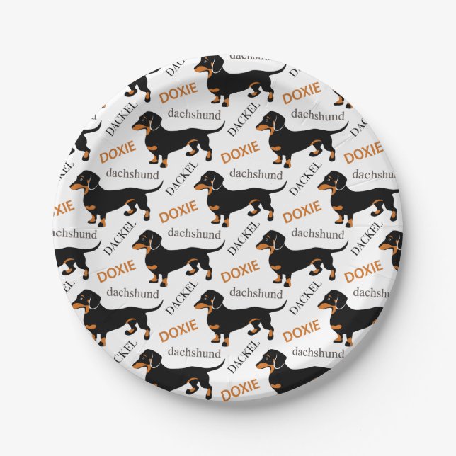 Cute Dachshund Doxie Dog Pattern Paper Plates (Front)