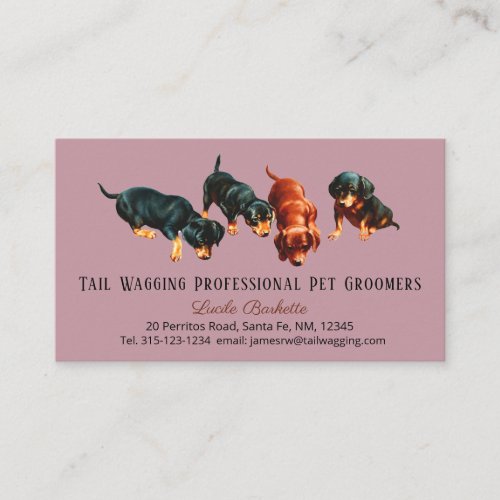 Cute Dachshund Doxie Puppies Pet Grooming Mauve Business Card