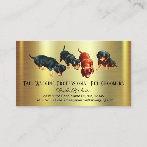 Cute Dachshund Doxie Pups Pet Grooming Gold Chic Business Card