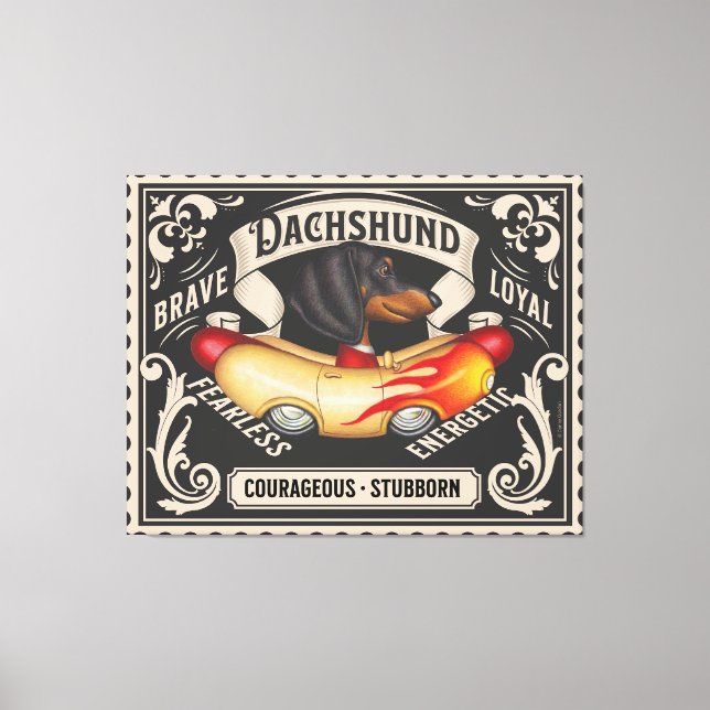 Cute Dachshund Driving Flaming Hot dog Car Canvas Print (Front)