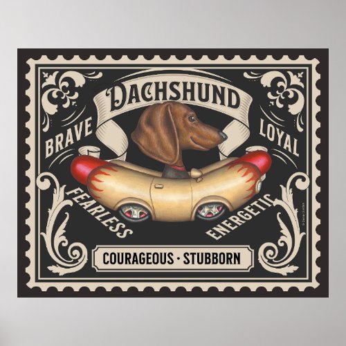 Cute Dachshund Driving Hotdog Car Poster