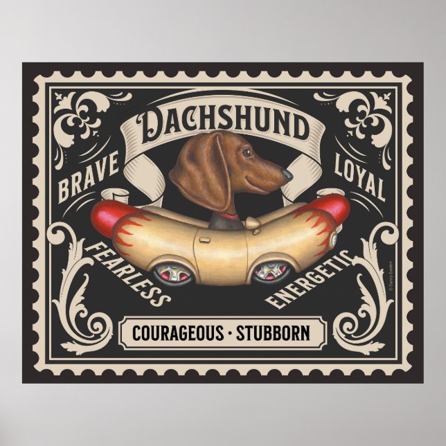 Cute Dachshund Driving Hotdog Car Poster (Front)