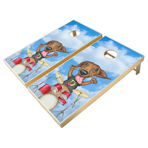 Cute Dachshund Drummer Cornhole Set