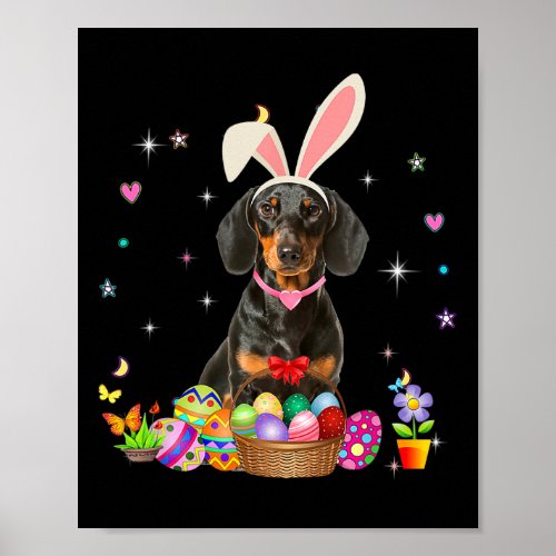 Cute Dachshund Easter Day Bunny Eggs Easter Costum Poster