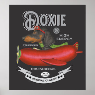 Cute Dachshund Flying Sausage-Shaped Plane Poster