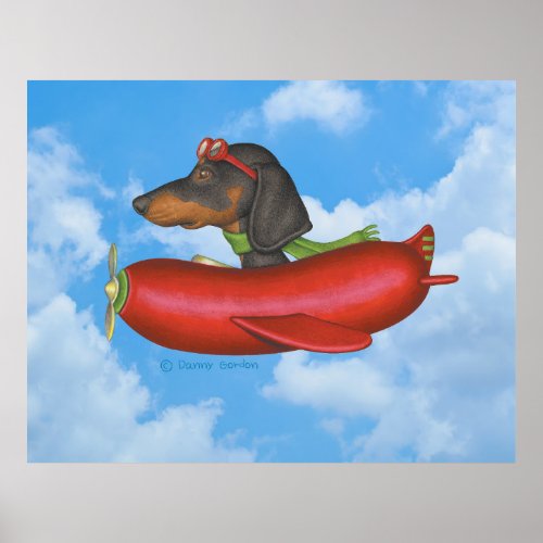 Cute Dachshund Flying Sausage_Shaped Plane Poster