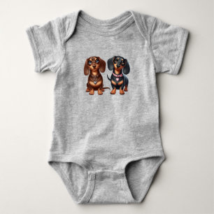 Cute dachshund friends baby bodysuit