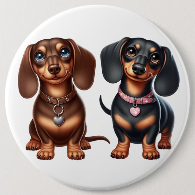 Cute dachshund friends button (Front)