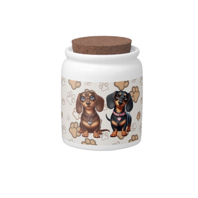 Cute dachshund friends candy jar (Front)