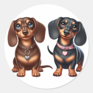 Cute dachshund friends classic round sticker