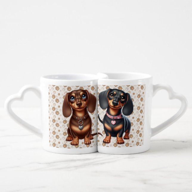 Cute dachshund friends coffee mug set (Front Nesting)