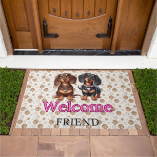 Cute dachshund friends doormat