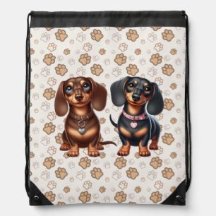 Cute dachshund friends drawstring bag