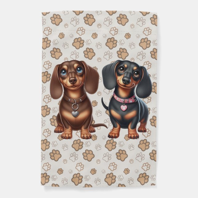 Cute dachshund friends garden flag (Front)