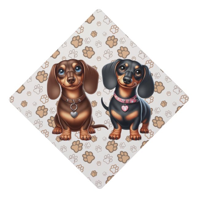 Cute dachshund friends graduation cap topper (Front)