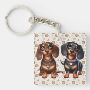 Cute dachshund friends keychain