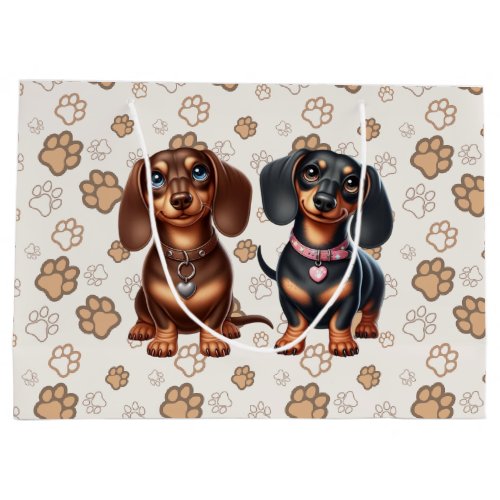 Cute dachshund friends large gift bag