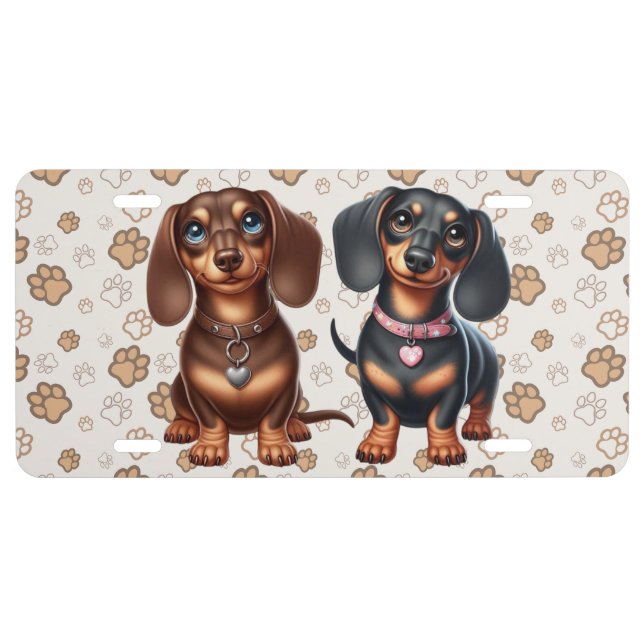 Cute dachshund friends license plate (Front)