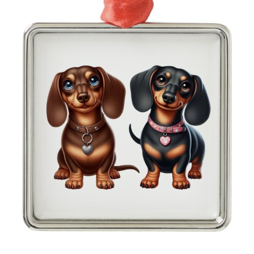 Cute dachshund friends metal ornament