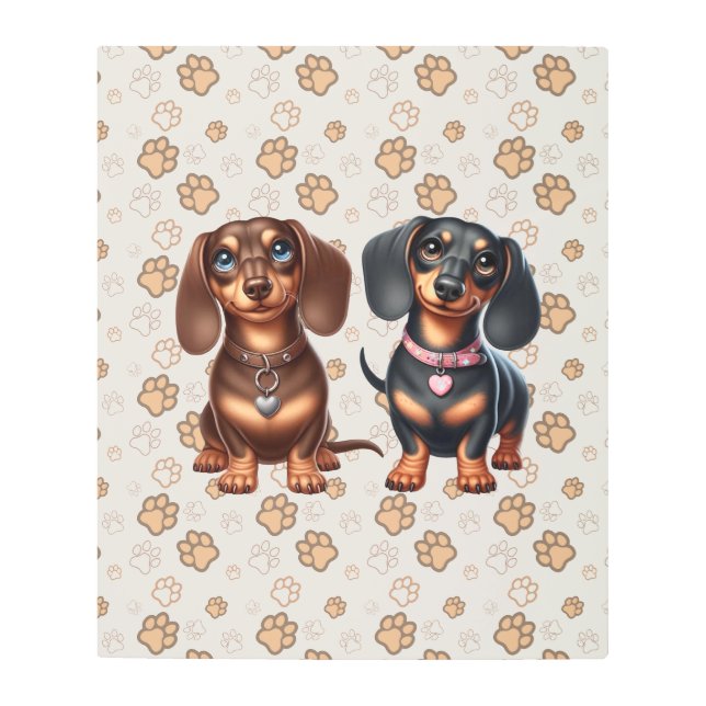 Cute dachshund friends metal print (Front)