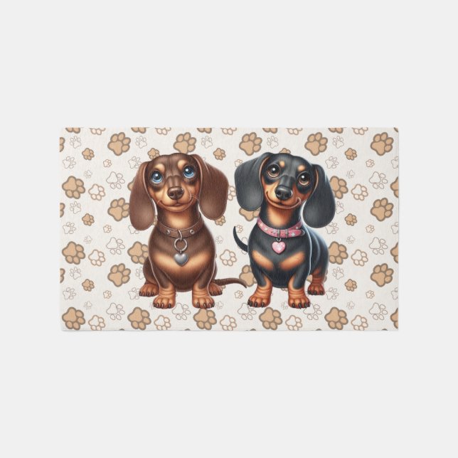 Cute dachshund friends outdoor rug (Front)