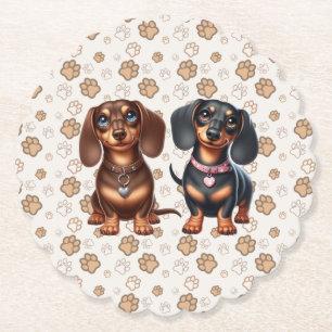 Cute dachshund friends paper coaster