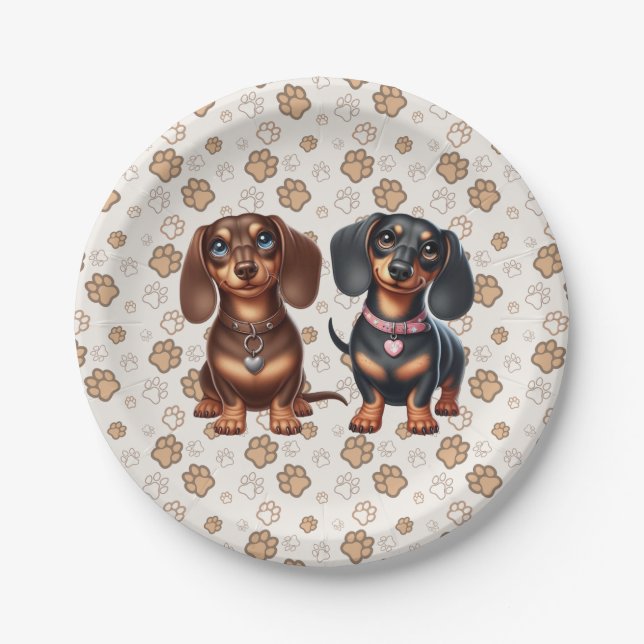 Cute dachshund friends paper plates (Front)