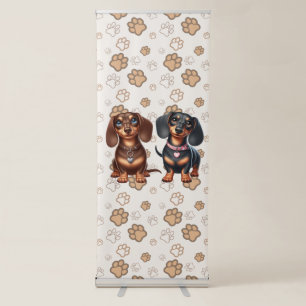Cute dachshund friends retractable banner
