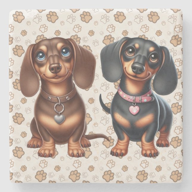 Cute dachshund friends stone coaster (Front)