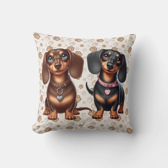 Cute dachshund friends throw pillow (Front)