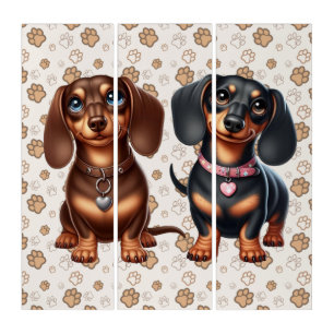 Cute dachshund friends triptych