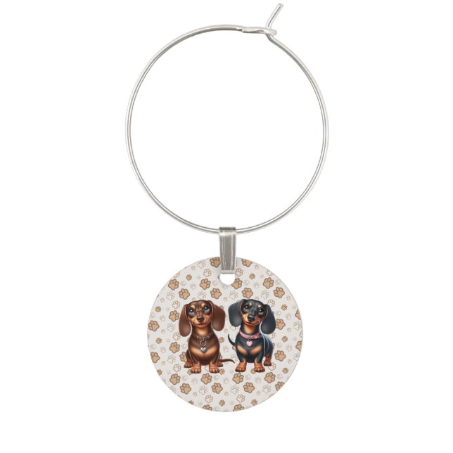 Cute dachshund friends wine charm (Front)
