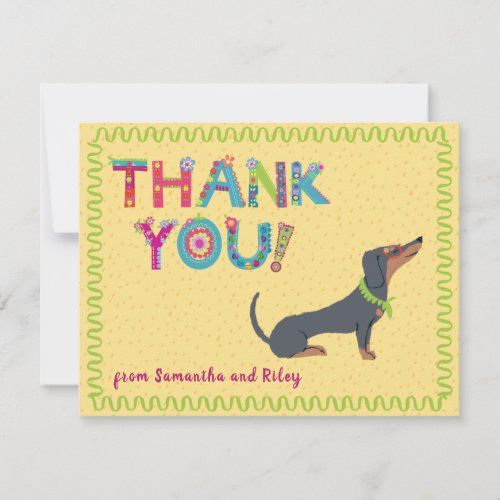 Cute Dachshund Fun Colorful Floral Letters       Thank You Card