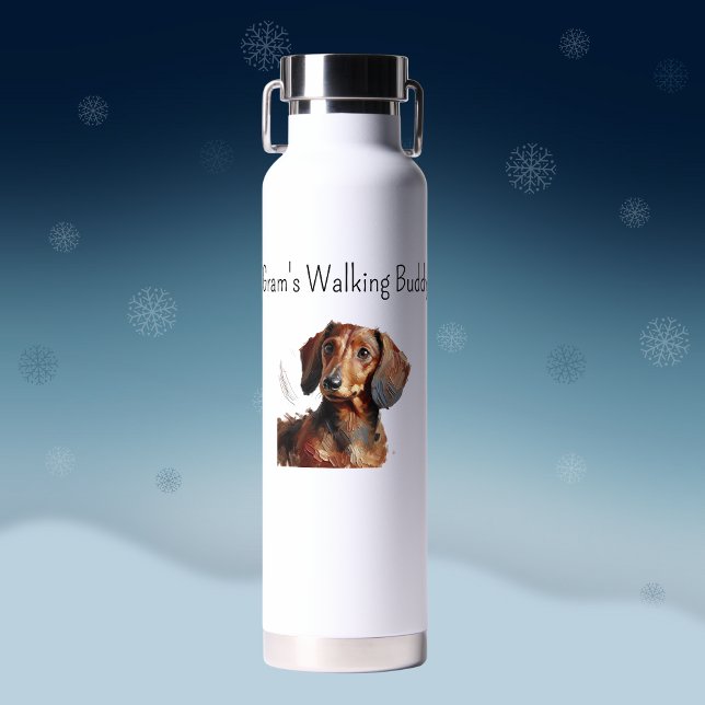 Cute Dachshund'' Gram's Walking Buddy Personalize Water Bottle (Front of design)