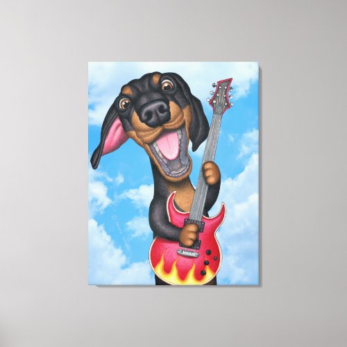 Cute Dachshund Guitar Player Canvas Print