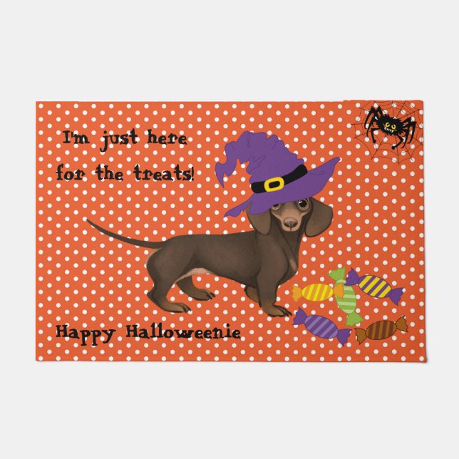 Cute Dachshund Halloween Door Mat (Front)