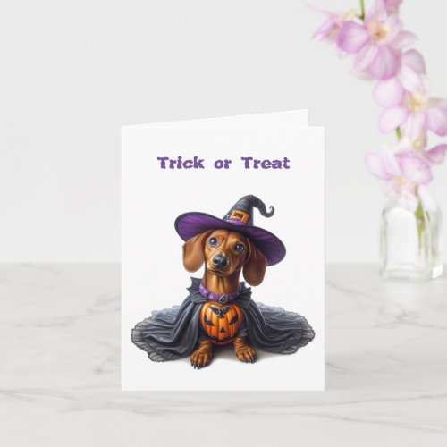 Cute Dachshund Halloween Witch Greeting Card