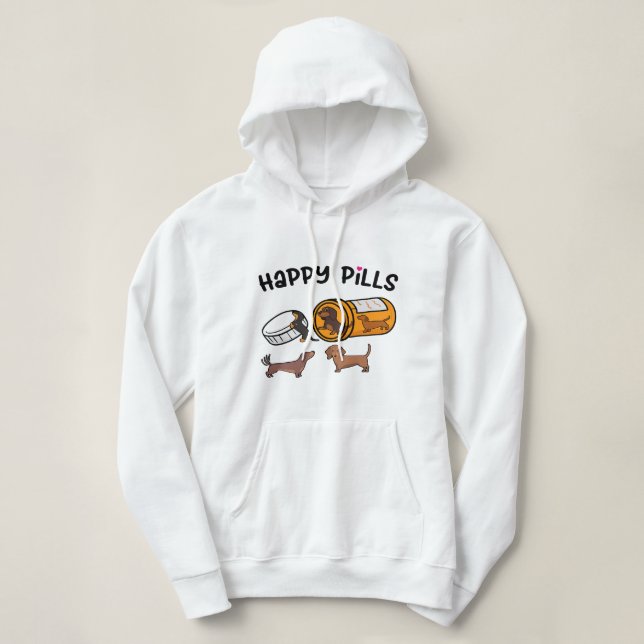 Cute Dachshund Happy Pills Funny Weiner Dog Mom Da Hoodie (Design Front)