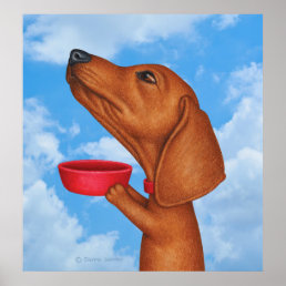 Cute Dachshund Holding Red Bowl Poster