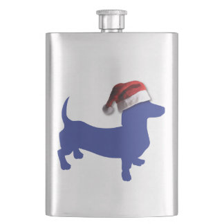 Cute Dachshund in a Santa Hat Hip Flask