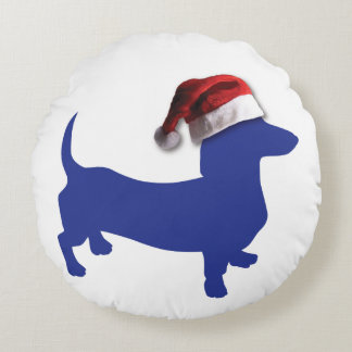 Cute Dachshund in a Santa Hat Round Pillow