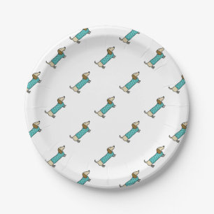 Cute dachshund in mint blue paper plates