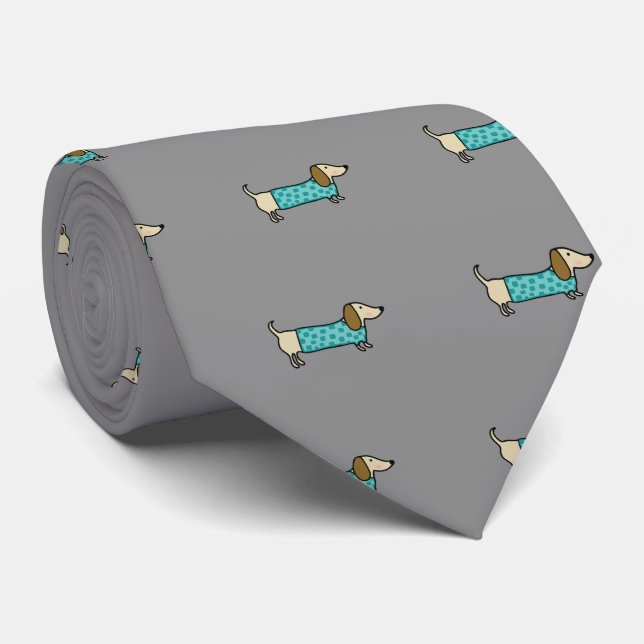 Cute dachshund in mint blue tie (Rolled)