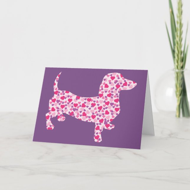 Cute Dachshund in Pink Hearts Holiday Card (Front)