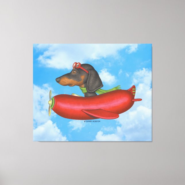 Cute Dachshund in Red Sausage Airplane Canvas Print (Front)