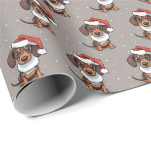 Cute Dachshund in Santa Hat Christmas Gift Wrap